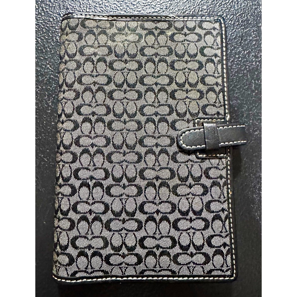 COACH Signature Canvas & Leather Address Book Organizer Day Planner Black Gray